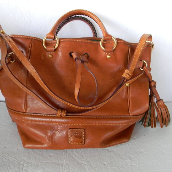 DOONEY & BOURKE FLORENTINE NATURAL TAN LEATHER BUCKLEY BUCKET DRAWSTRING BAG - Picture 2 of 16